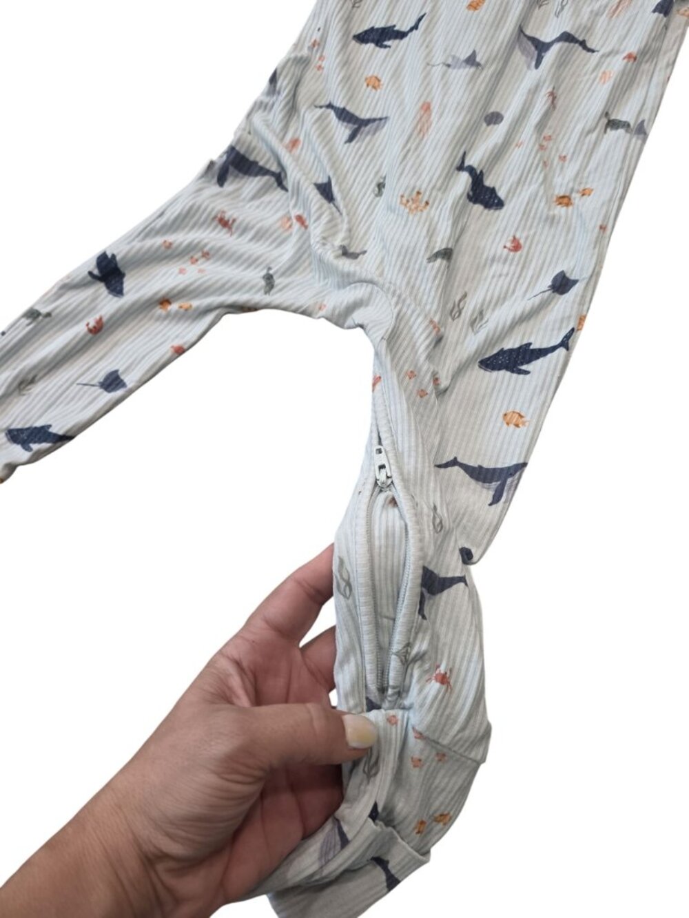Brave Little Ones Baby Toddler Footed Pajamas 12-18M Zip-Up Ocean Theme Bamboo - Picture 9 of 9